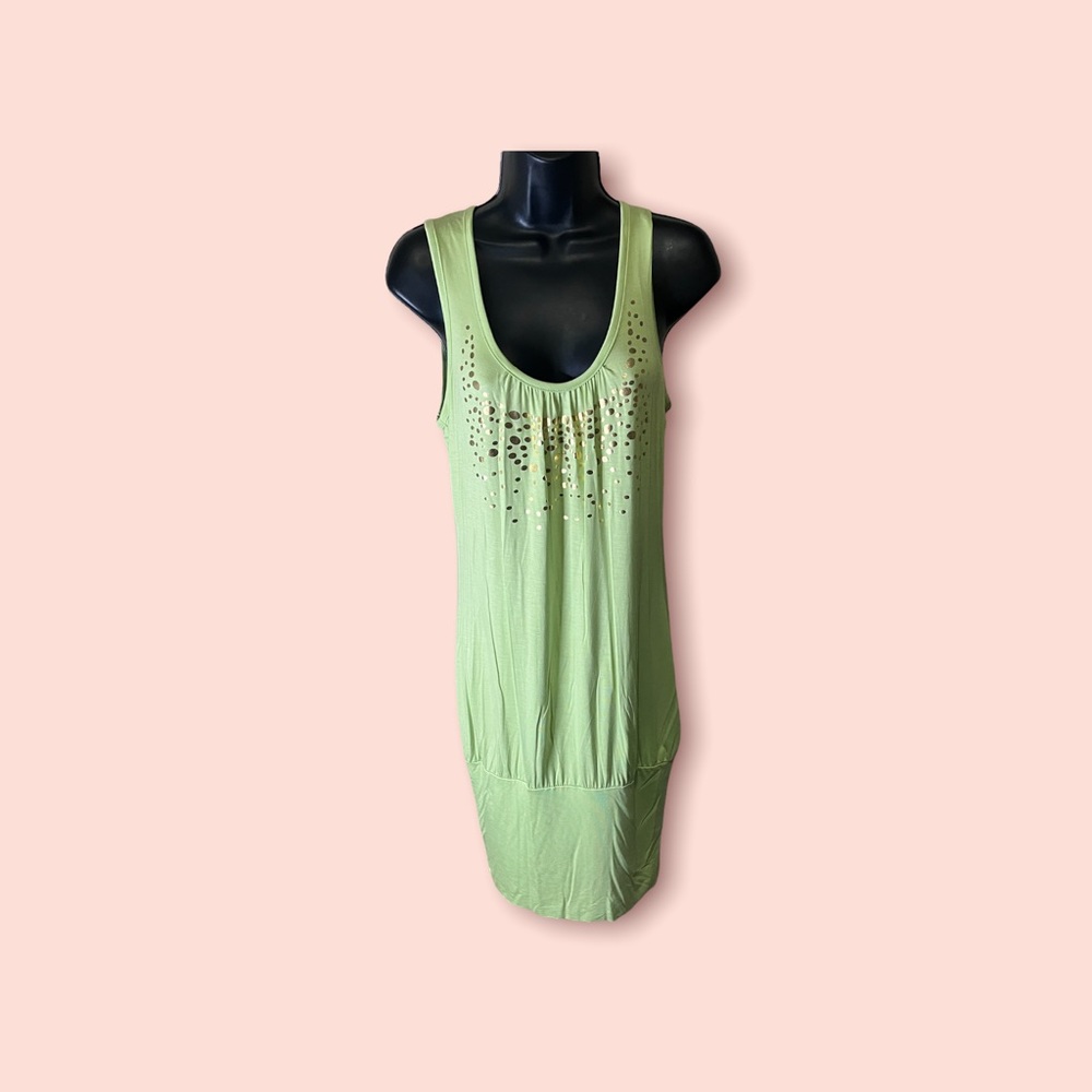 Venus Lime Green Gold Dots Sleeveless Dress S